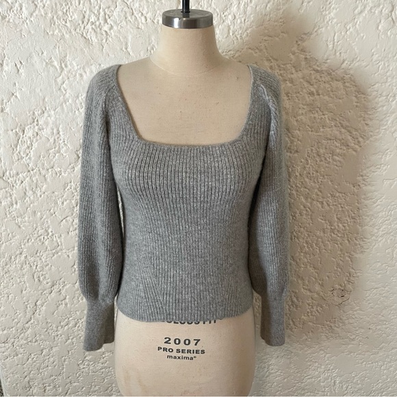 Eleven Six Alpaca Camilla Sweater S, Gray Ribbed Knit, Square Neck Long Sleeve - Picture 9 of 15